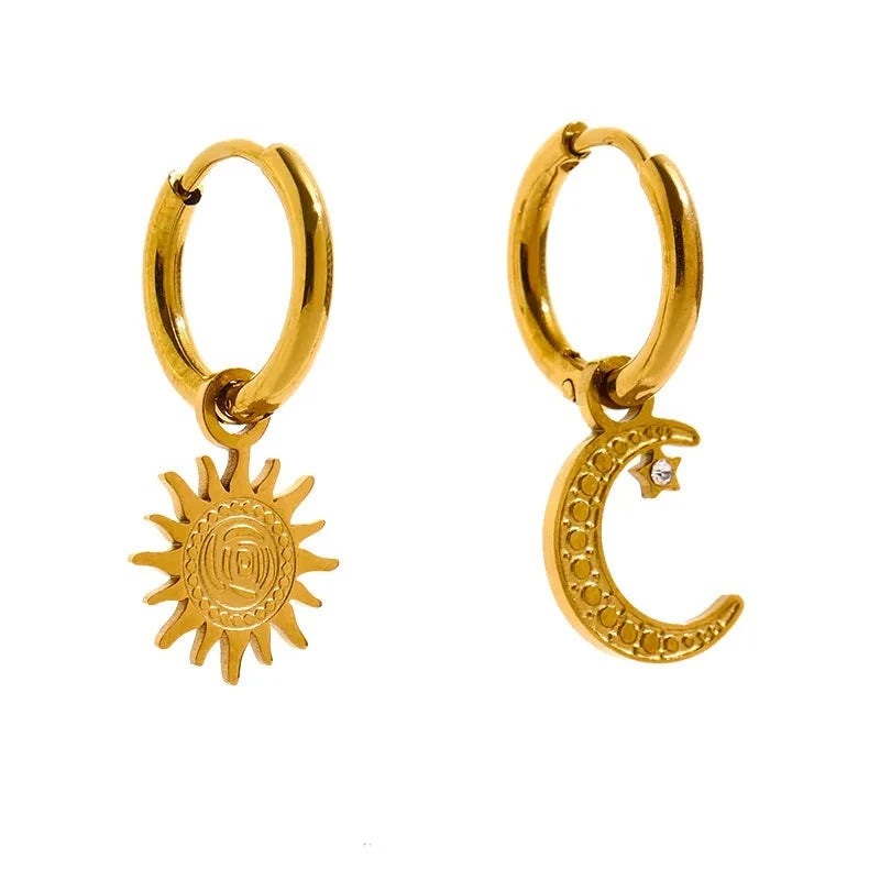 Asymmetric Golden Moon and Sun Earring