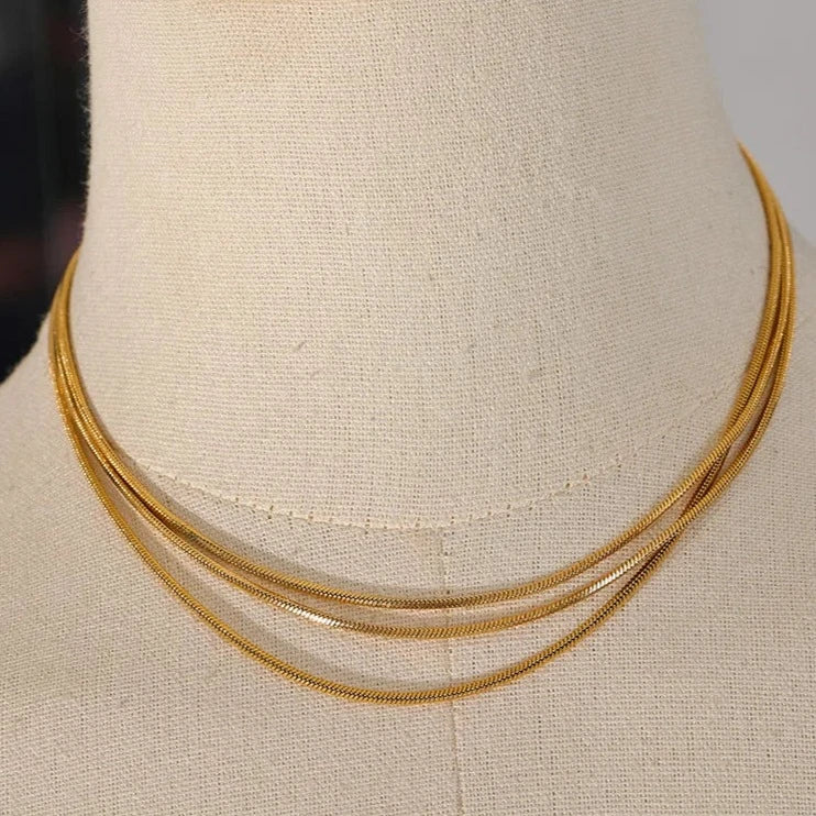 Golden Three Layer Long Necklace